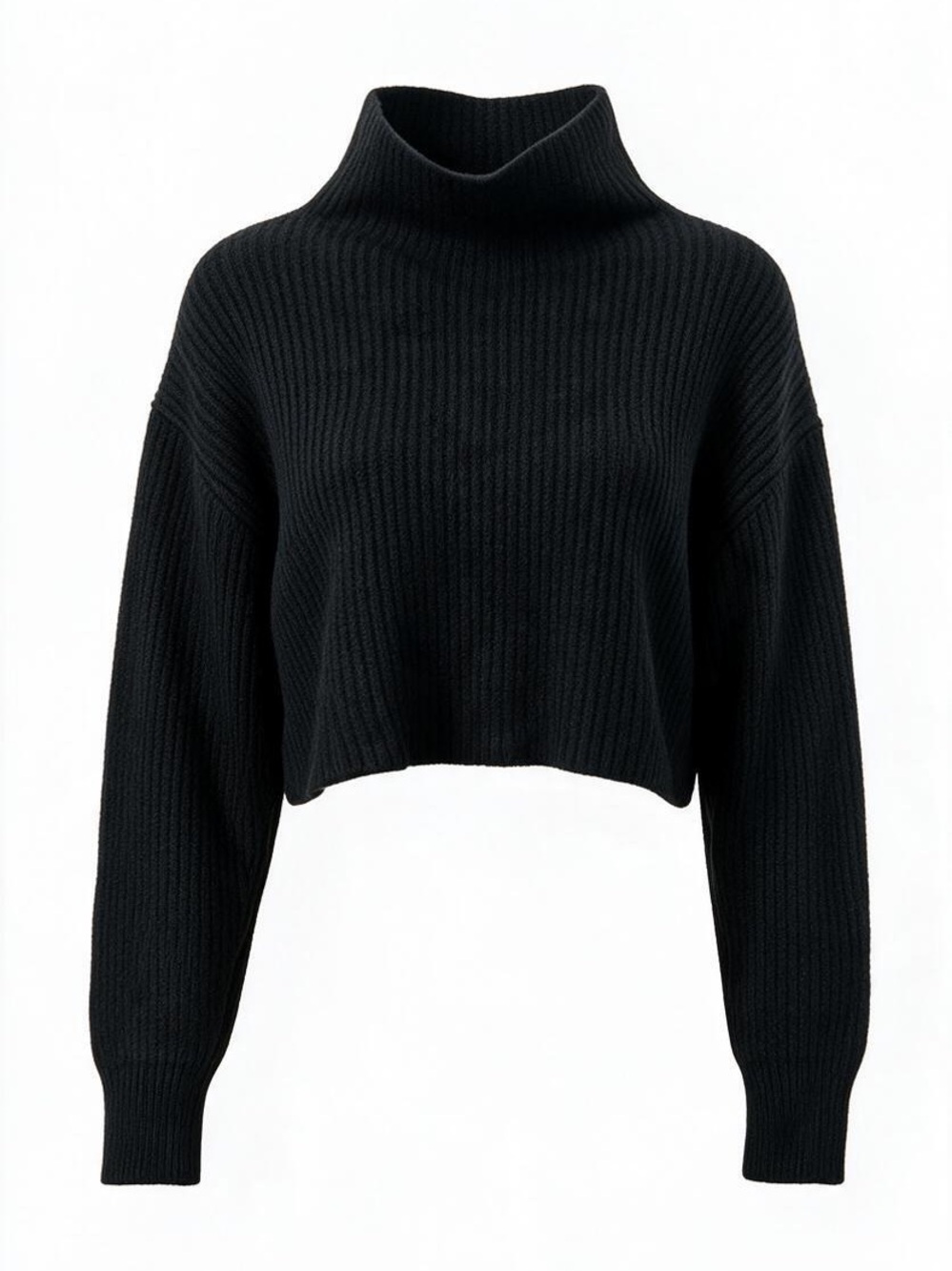 Wilfred Aritzia L Black 100% Merino Wool Cropped Mock Neck Sweater 83697